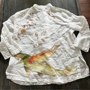 CITRON Santa Monica linen top with Koi Fish design sz S